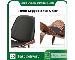 Fauteuil – Lounge Stoel – Eetkamerstoel – Zitstoel – Shell Chair – Zwarte Walnoot Stof – Driepoot Houten Frame – Comfortabele Hoogwaardige Vulling