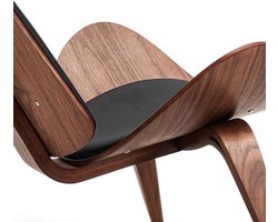 Fauteuil – Lounge Stoel – Eetkamerstoel – Zitstoel – Shell Chair – Zwarte Walnoot Stof – Driepoot Houten Frame – Comfortabele Hoogwaardige Vulling