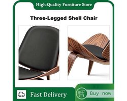 Fauteuil – Lounge Stoel – Eetkamerstoel – Zitstoel – Shell Chair – Zwarte Walnoot Stof – Driepoot Houten Frame – Comfortabele Hoogwaardige Vulling