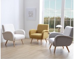 Fauteuil lounge stoel geel 74x73x81 cm – Luxe chenille gestoffeerde clubstoel met houten poten voor woonkamer, slaapkamer en thuiskantoor – Urbanhome
