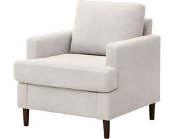 Fauteuil - Lounge stoel - Gestoffeerde Accentstoel met Houten Poten - Beige