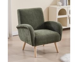 Fauteuil lounge stoel groen 74x73x81 cm – Comfortabele chenille gestoffeerde clubstoel met houten poten voor woonkamer, slaapkamer en thuiskantoor – Urbanhome