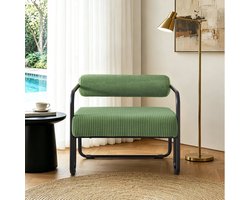 Fauteuil - Loungefauteuil Met Armleuningen - Modern Industrieel Design Met Zachte Ribstof Bekleding - Voor Woonkamer, Slaapkamer Of Kantoor - Metaal Groen