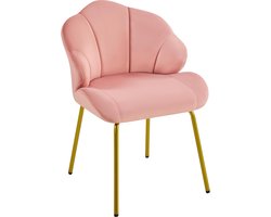 fauteuil loungestoel in schelpvorm, moderne gestoffeerde stoel met metalen poten, polyester stoel voor woonkamer/kaptafel/slaapkamer, roze