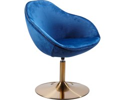 Fauteuil - Loungestoel - Kuipstoel - Bureaustoel - Relaxfauteuil - Velvet Fauteuil - Velvet - Blauw - Goud