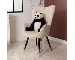 Fauteuil – Loungestoel – Relaxstoel – Nordic Chair – Leesstoel – Beige Stoffering – Zachte Gewatteerde Zitting & Armleuningen – Zwart-Gouden Metalen Poten – 71x66x106 cm