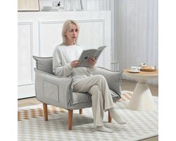 Fauteuil – Loungestoel – Relaxstoel – Zithoekstoel – Leunstoel – Verstelbare Rugleuning – Microfiber Bekleding – Ruimtebesparend Ontwerp – Lichtgrijs