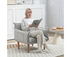 Fauteuil – Loungestoel – Relaxstoel – Zithoekstoel – Leunstoel – Verstelbare Rugleuning – Microfiber Bekleding – Ruimtebesparend Ontwerp – Lichtgrijs