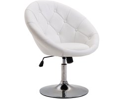 Fauteuil-loungestoel voor de woonkamer-relaxfauteuil met stalen onderstel-leesstoel van kunstleer-gestoffeerde fauteuil voor de slaapkamer-wit