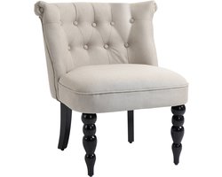 Fauteuil-loungestoel voor de woonkamer-vintage relaxfauteuil met houten poten-leesstoel met linnenlook-gestoffeerde fauteuil voor de slaapkamer-beige