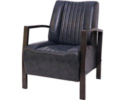 Fauteuil MCW-H10, loungestoel gestoffeerde fauteuil, metalen industrieel ontwerp ~ vintage grijs