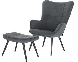 Fauteuil met hocker - loungeset - modern & stijlvol - comfortabel & stevig - donkergrijs - ideaal voor woonkamer & slaapkamer