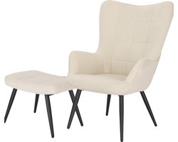 Fauteuil met hocker - loungeset - strak & tijdloos - zacht bekleed - perfect voor binnengebruik - gebroken wit