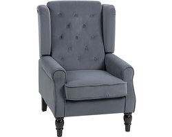 Fauteuil met hoge rugleuning - relaxfauteuil - vintage design - knoopstiksels - gedraaide poten - 74 cm x 86 cm x 102 cm - grijs