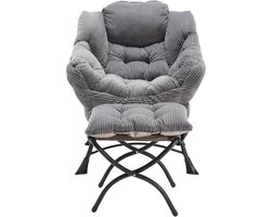 Fauteuil met ottomaan, moderne lounge accentstoel met armleuningen en een zijzak, vrijetijds gestoffeerde bankstoel leesstoel met voetensteun voor kleine ruimte, hoekstoel - Grijs