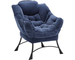 Fauteuil met ottomaan, moderne lounge accentstoel met armleuningen en een zijzak, vrijetijds gestoffeerde bankstoel leesstoel met voetensteun voor kleine ruimte, hoekstoel - Blauwe