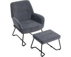 Fauteuil met Voetenbank – Comfortabele Lounge- en Leesstoel van Fluweel, Grijs