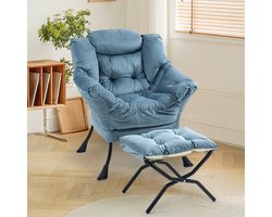 Fauteuil met voetenbank - Moderne Relaxstoel - Gestoffeerde bankstoel - Flueel - Zijzakken - Opvouwbare voetenbank - Ritssluiting installatie - Wit