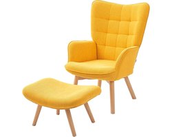 Fauteuil met voetenbank - Relaxstoel Leesstoel - Ontspannen Zitten - Corduroy look - 72 x 80 x 101 cm - Oranje