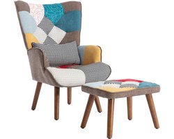 Fauteuil met Voetenbank, Relaxstoel met Rugkussen, Meerkleurig, 69 x 95,5 x 51 cm