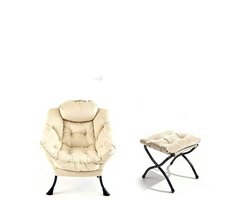 Fauteuil Met Voetsteun 79x62x96 cm Stoel Beige Stof Metaal Relaxfauteuil Armleuningen Zijkwab Voetsteun Loungefauteuil TV Fauteuil Oorfauteuil Geschikt Voor Woonkamer Slaapkamer Of Kantoor