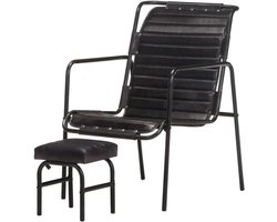 Fauteuil met Voetsteun - Relaxstoel Leer - Ontspannen Zitten - Vintage Stijl - 54 x 71 x 80 cm - Zwart