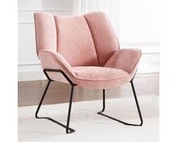 Fauteuil – Meuble Paris Luxe Lounge Stoel – Moderne Roze Chenille Leesstoel met Metalen Poten – Comfortabele Relaxstoel voor Woonkamer, Slaapkamer & Thuiskantoor – Ergonomische Oorfauteuil Design
