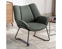 Fauteuil – Meuble Paris Luxe Lounge Stoel – Moderne Scandinavische Leesstoel – Gestoffeerde Oorfauteuil met Metalen Poten – Comfortabele Relaxstoel voor Woonkamer/Slaapkamer – Groen Linnen