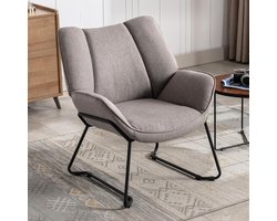 Fauteuil – Meuble Paris Luxe Oorfauteuil Grijs – Moderne Lounge Stoel met Metalen Poten – Comfortabele Leesstoel van Linnen – Design Relaxstoel voor Woonkamer, Slaapkamer & Kantoor