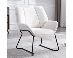 Fauteuil – Meuble Paris Teddy Oorfauteuil Wit – Moderne Lounge Stoel met Metalen Poten – Comfortabele Leesstoel voor Woonkamer, Slaapkamer & Thuiskantoor – Design Relaxstoel Gestoffeerd