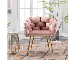 Fauteuil - Moderne Fluwelen Accentstoel - Met Armleuningen En Gouden Metalen Poten - Voor Woonkamer, Slaapkamer En Kaptafel - Roze