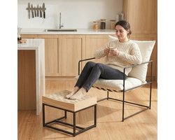 Fauteuil – Moderne Relaxstoel met Metalen Frame en Afneembaar Kussen – Comfortabele Leesstoel / Lounge Stoel – Compact Design – Zwart/Beige – Meuble Paris