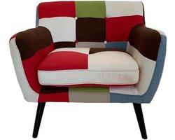 Fauteuil Patchwork - Zitmeubel Stoel - Woonkamer Inrichten - Uniek Stijlvol Design - 84 x 73 x 84 cm - Multicolor