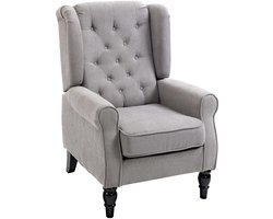 Fauteuil relaxstoel 1-zits bank 74x86x102cm grijs stijlvol knoop getuft design stevige en duurzame houten stoelpoten comfortabele zachte zitting hoge rugleuning met goede ondersteuning geschikt voor woonkamer slaapkamer en ontspanning gebruik