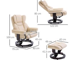 Fauteuil – Relaxstoel – Draaistoel – Leunstoel – Crèmewit – Kunstleer Bekleding – 360° Draaifunctie – Inclusief Voetenbankje