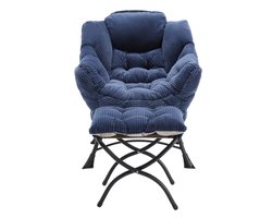 Fauteuil – Relaxstoel – Leesstoel – Loungefauteuil – Armstoel – Velvet Bekleding – Met Metalen Frame – Compact Navyblauw