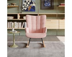 Fauteuil – Relaxstoel – Leunstoel – Zithoekstoel – Loungestoel – Roze Kleur – Hoogwaardig Schuim & Stevig Houten Frame