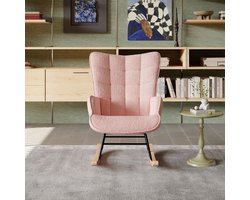 Fauteuil – Relaxstoel – Leunstoel – Zithoekstoel – Loungestoel – Roze Kleur – Hoogwaardig Schuim & Stevig Houten Frame