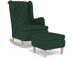Fauteuil | Relaxstoel met schommelpoten en voetenbank stof donkergroen
