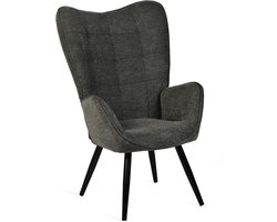 Fauteuil – Relaxstoel – Zetel – Lounge Stoel – Armstoel – Donkergrijze Stof – Hoge Rugleuning – Stevig Zwart Metaal