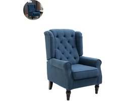 Fauteuil - Relaxzetel - Relaxstoel - Relaxfauteuil - Stoel - Met armleuning - Voor één Persoon - Fluweel - Blauw