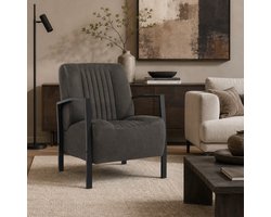 Fauteuil Rowan – Comfortabele Loungestoel in Bull Microleder – Volledig Gemonteerd - Antraciet