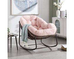Fauteuil Schommelstoel - Handgeweven Rotan - 78 x 106 x 90 cm - Staal - Roze - Voor Binnen En Buiten
