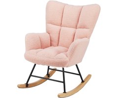 Fauteuil – Schommelstoel – Loungestoel – Draaifauteuil – Oorfauteuil – Hoogwaardige Teddy Bekleding – Houten Metalen Frame