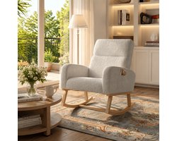 Fauteuil - Schommelstoel Met armleuningen en rugsteun - Voedingsstoel - Relaxstoel babykamer met zijzakken - Beige