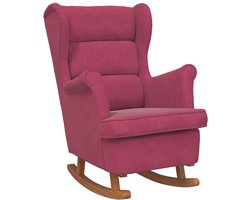 Fauteuil | Schommelstoel met oorleuning wijnrood fluweel massief hout