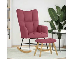 Fauteuil | Schommelstoel met voetenbank stof wijnrood