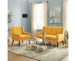 Fauteuil set - 2-delig - Accentstoelen met Houten Poten - Huidvriendelijk en Duurzaam - Textiel - Geel