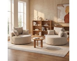 Fauteuil set van 2 - Leesstoel - Relaxstoel - Omhullende armleuning - Comfortabele TV-stoel - Alles-in-één-ontwerp - Met rugkussen - Modern design - Chenille - Geschikt voor de woonkamer, slaapkamer, zitkamer en showroom - Kaki