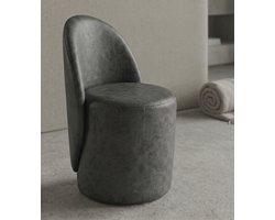 Fauteuil - Stoel - 80x45x45 cm - Relaxstoel - Kunstleer - Donker Grijs - Poef met omhullende rugleuning